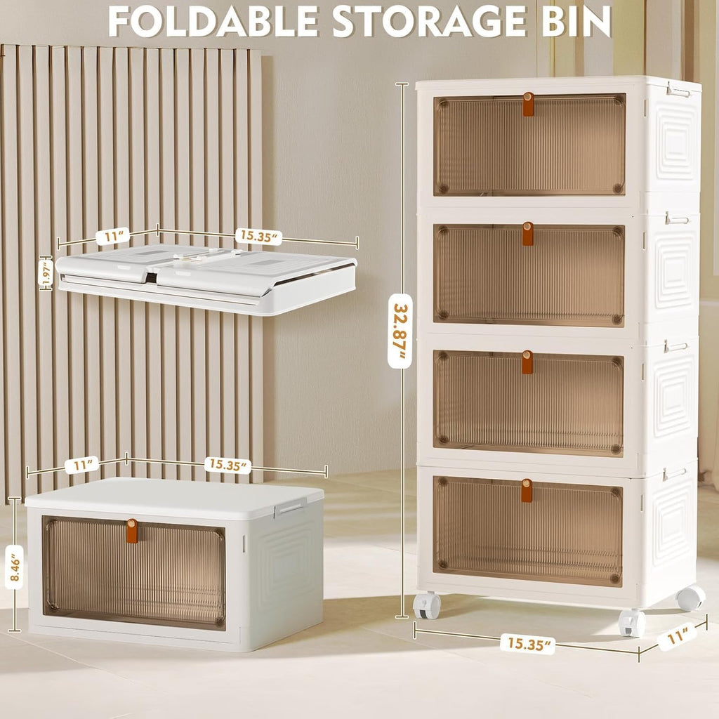 YFXCVSL 4-Tier Plastic Storage Bins - Stackable Containers with Lids & Wheels | 23QT for Home & Office