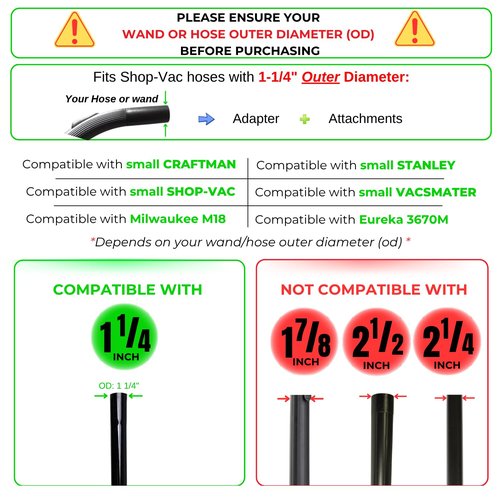 Household Vacuum Cleaner Attachments & Adapter Kit Compatible Small Shop Vacs Hose 1-1/4'' - Horsehair Dust Brush, Flexible Crevice Tool for Cleaning Dryer & Vent, Car Seat Corner