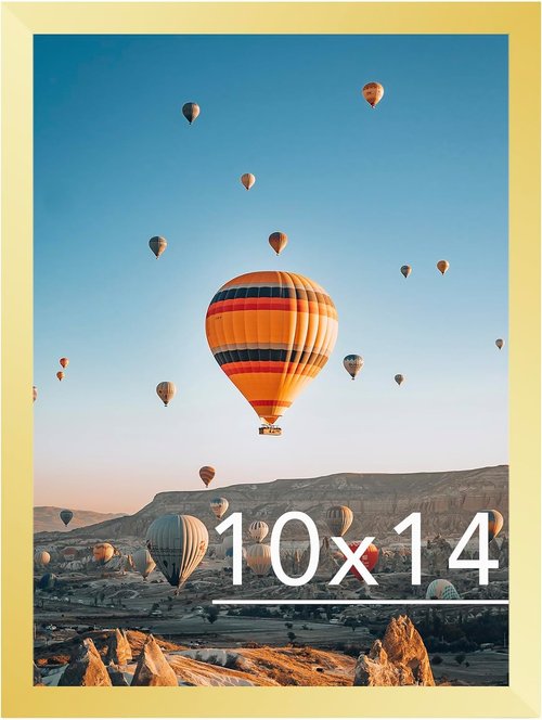 JCJMY Picture Frame - 10x14 Inch Horizontal & Vertical Wall Hanging | Shatter Resistant Plexiglass, Gold