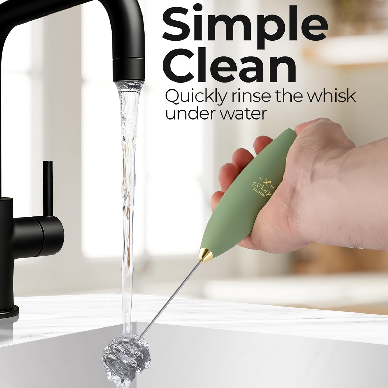 Zulay Kitchen Milk Frother - Patented Tornado Triple Whisk for Rich, Creamy Foam - Olive & Gold