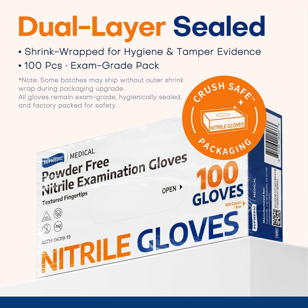 Supmedic Medical Soft Max™ Nitrile Exam Gloves - 1000 Pcs Latex-Free, Powder-Free, Food Safe, Blue