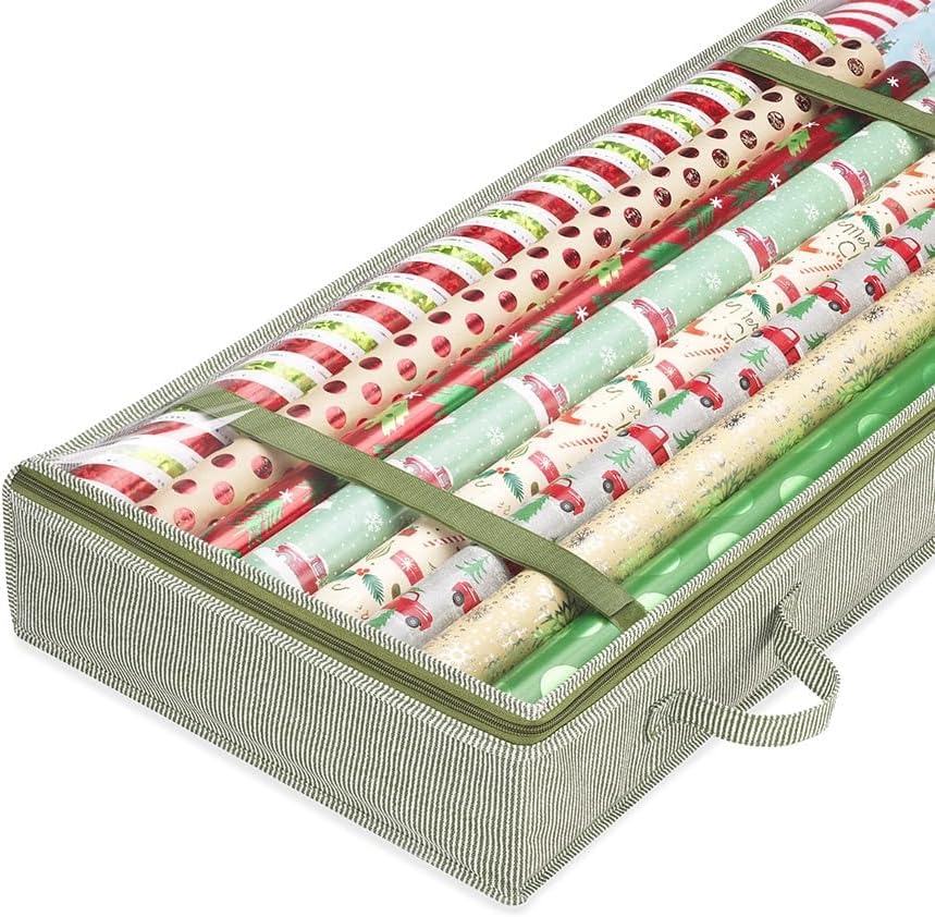 Whitmor Christmas Gift Wrap Organizer - Holds 30" & 40" Rolls - Stylish Stripe Design