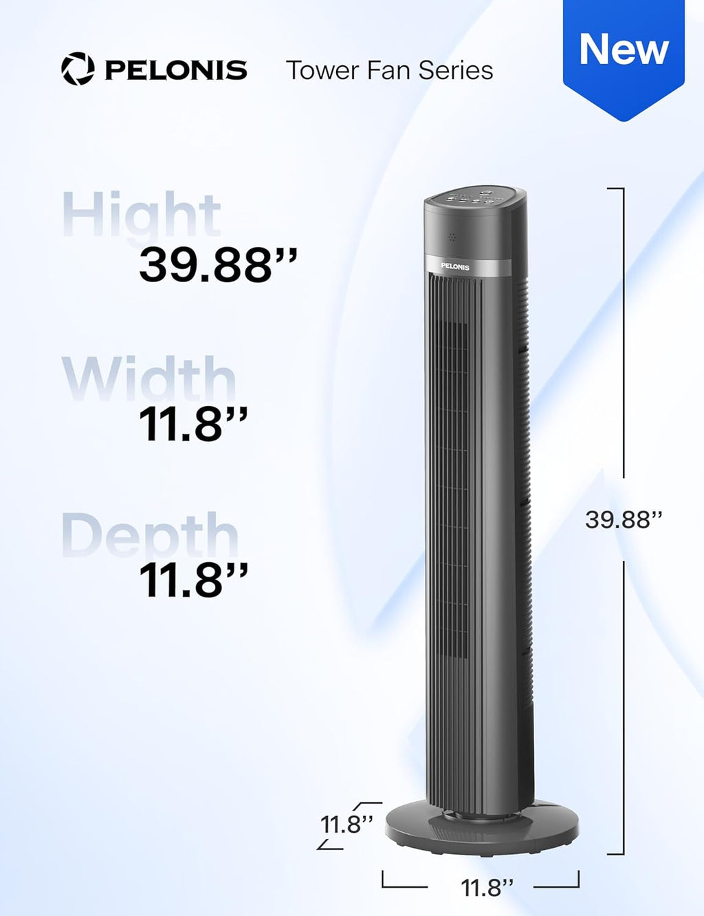 Pelonis 40-Inch Bladeless Tower Fan - Quiet 3-Speed Remote Control, 90° Oscillation, Black
