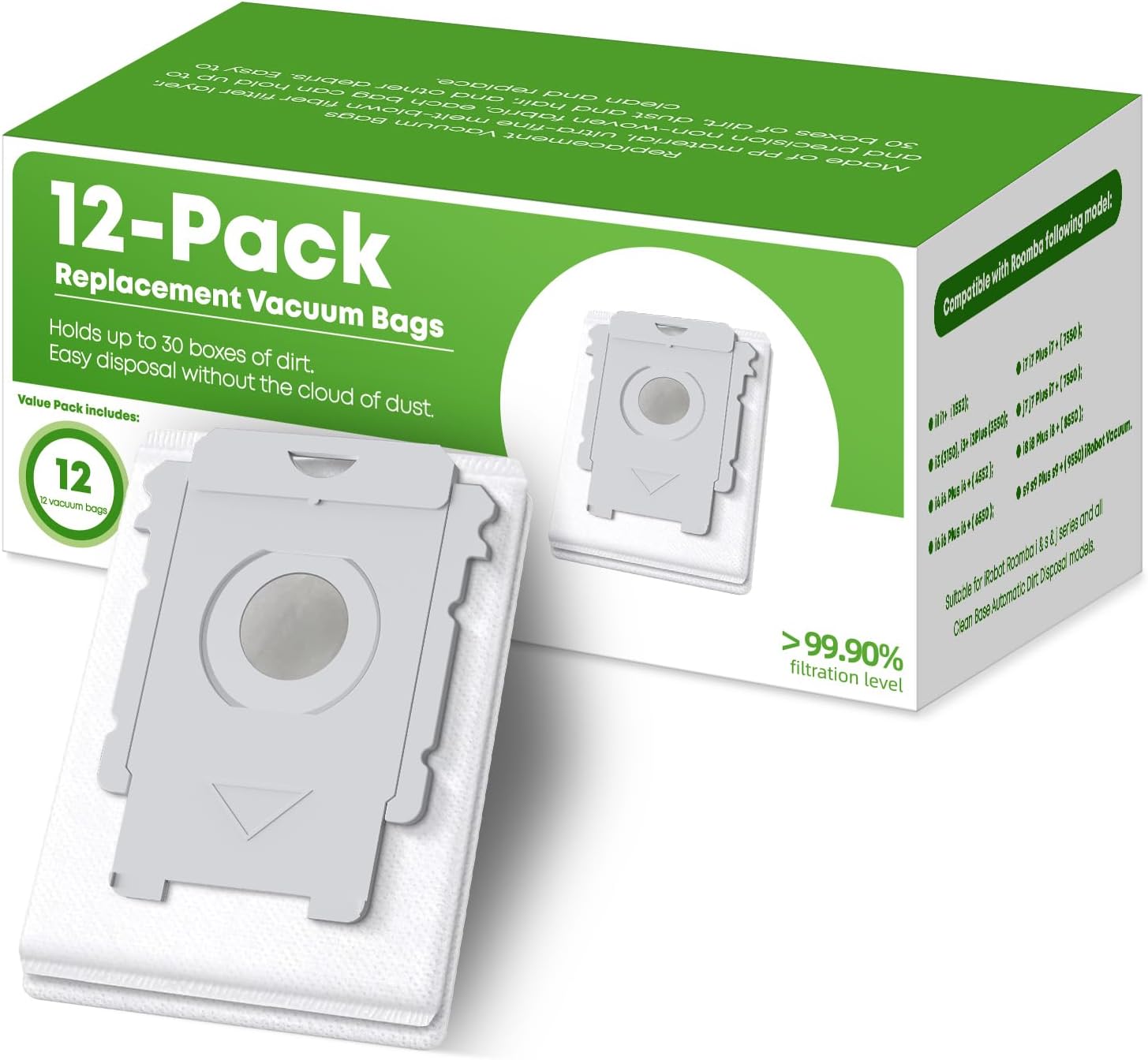 VBN 12-Pack Roomba Vacuum Bags - Compatible with iRobot Roomba i7+, i3+, i4+, i6+, i8+, j7+, s9+