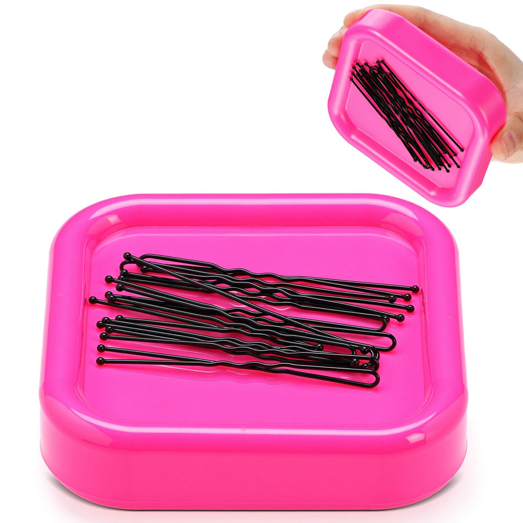 Tellegloww 1 Pcs Magnetic Bobby Pin Holder Square Paper Clip Holder Magnetic Hairpin Storage Box Sewing Pincushion Hair Clip Collector for Desk Vanity Sewing DIY Project (Pink)