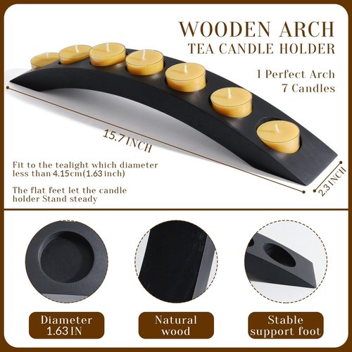 Arch Tea Candle Holder Set by [Brand Name] - 7 in 1 Black Wooden Candelabra for Tealights | Perfect for Coffee Tables - 2 PCS