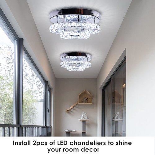 CXGLEAMING Modern Crystal Chandelier LED Flush Mount Ceiling Light Fixture 11.4" Round Small Crystal Ceiling Lights for Bedroom Kitchen Hallway (Cool White)