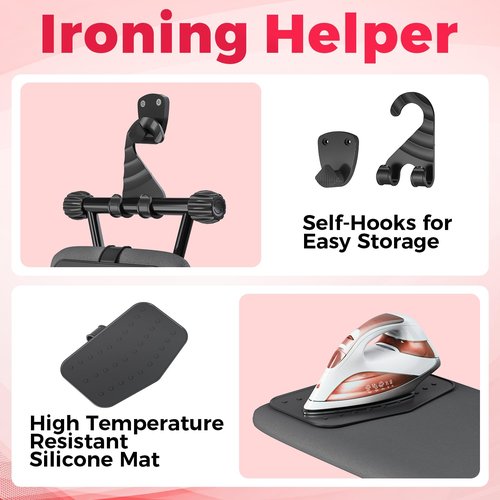 APEXCHASER Ironing Board, Compact Iron Board with Silicon Mat, Foldable Ironing Board with Heat Resistant Cover, 7 Height Adjustable, Space Saver Iron Board,13x43 Black