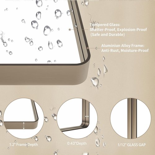 LOAAO Bronze Bathroom Mirror - 20”x30” Rounded Rectangle with Anti-Rust Brushed Metal Frame | Versatile Hanging Options