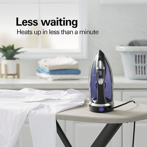 Hamilton Beach Steam Iron - Powerful 1200 Watts Garment Steamer with Stainless Steel Soleplate | Black, Pack of 2