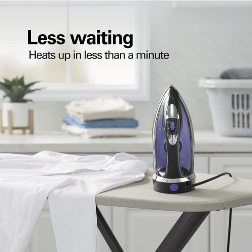 Hamilton Beach Steam Iron for Clothes & Garment Steamer with Smooth Press Stainless Steel Soleplate, 1200 Watts, 8’ Retractable Cord, Black (14214)