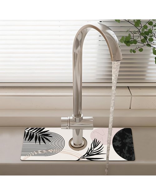 Patterned Sink Faucet Mat Kitchen Splash Guard Super Absorbent Drying Mat, Non-Slip Drain Pad for Kitchen Counter or Bathroom-15x5.5in