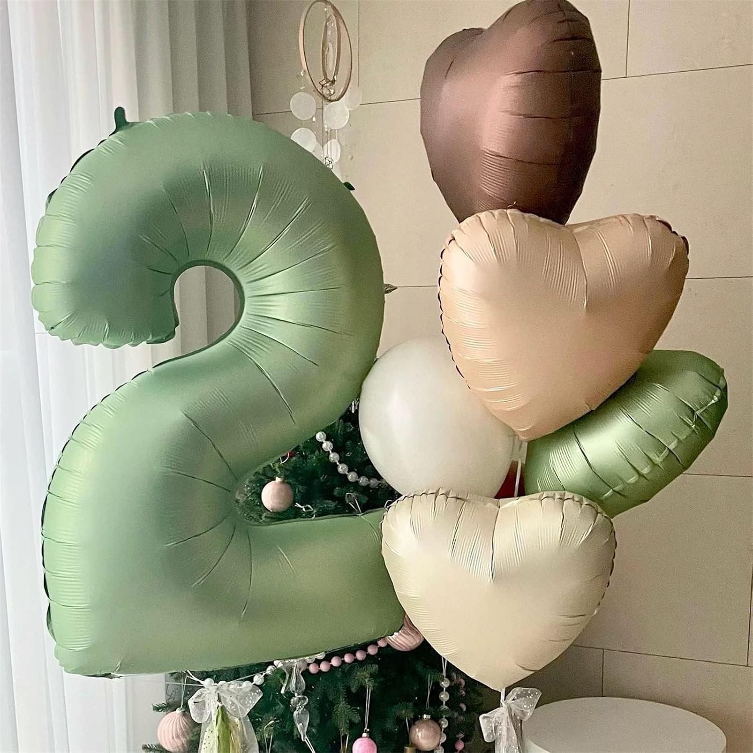 Skiennix 40" Balloon Number 2 - Sage Green Foil Balloon for 2nd, 12th, 20th Birthday & Graduation Celebrations
