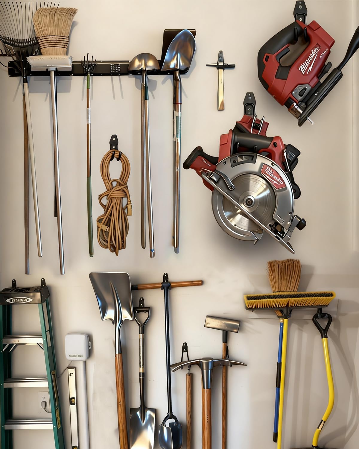 PIYILO Garden Tool Organizer - 48-Inch Heavy-Duty Rack with 18 Garage Hooks for Efficient Tool Storage