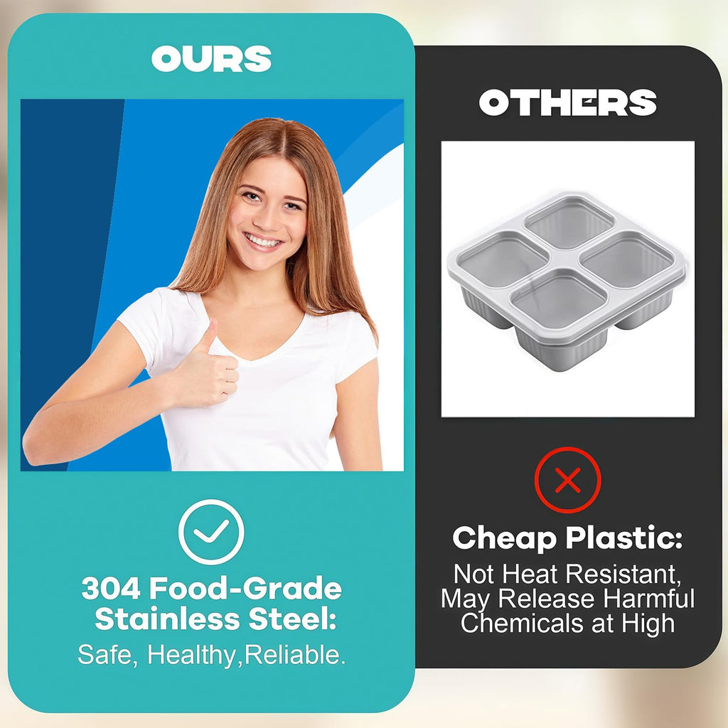 BSTUR 2Pcs 304 Stainless Steel Bento Boxes, 2 Compartments Portable Food Storage Containers Snack Boxes with Lids, Divided Meal Prep Lunch Box Food Container Dishwasher Safe