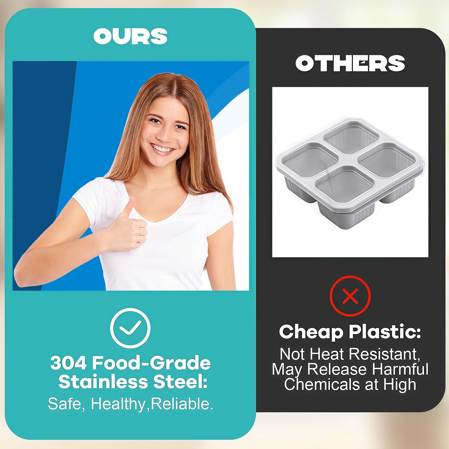 BSTUR 2Pcs 304 Stainless Steel Bento Boxes, 2 Compartments Portable Food Storage Containers Snack Boxes with Lids, Divided Meal Prep Lunch Box Food Container Dishwasher Safe