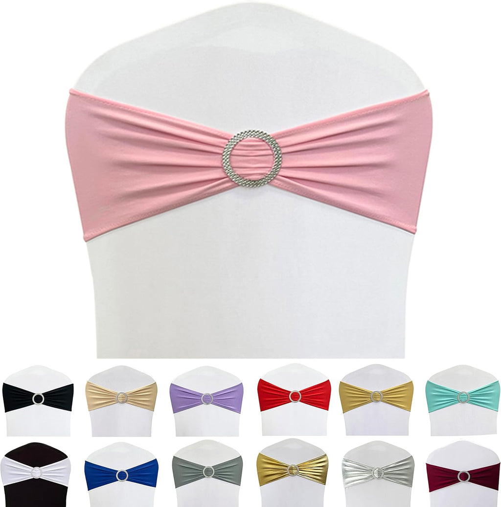 Spandex Chair Sashes by [Brand Name] - 50PCS Stretch Chair Ties with Buckle Slider for Wedding & Party Decor | Pink