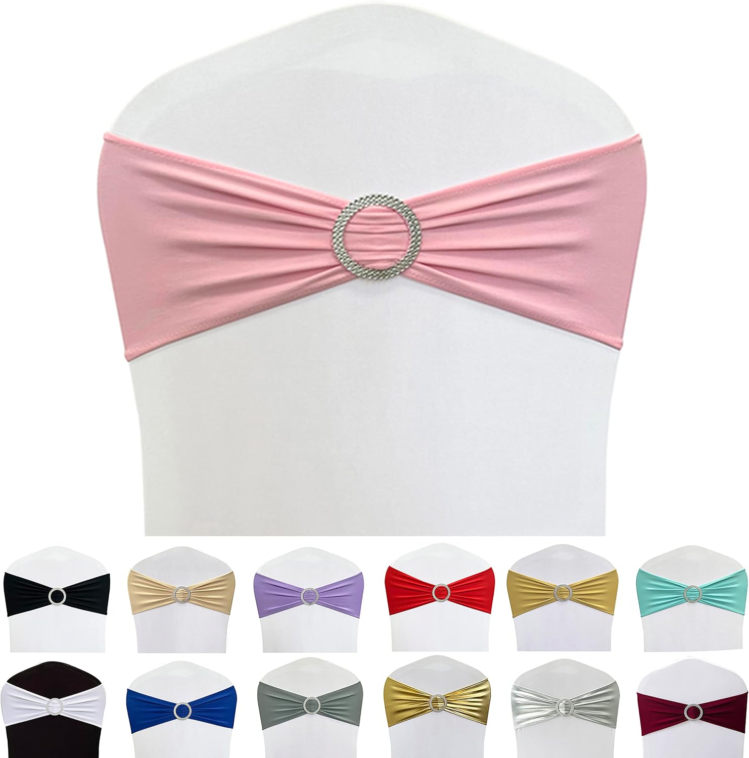 Spandex Chair Sashes by [Brand Name] - 50PCS Stretch Chair Ties with Buckle Slider for Wedding & Party Decor | Pink