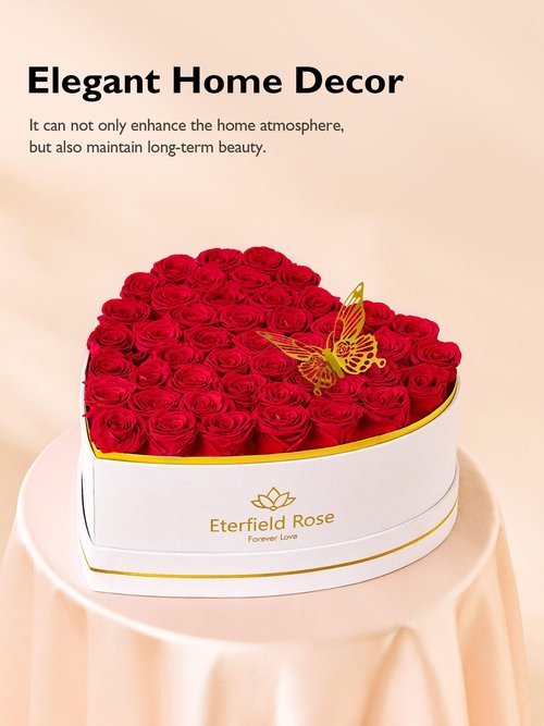 Eterfield 47 Forever Flowers in Heart Shape Box, Preserved Roses That Last a Year Preserved Flowers Birthday Gifts for Her Mom Women Wife Anniversary Valentines Day Mothers Day Christmas, Red