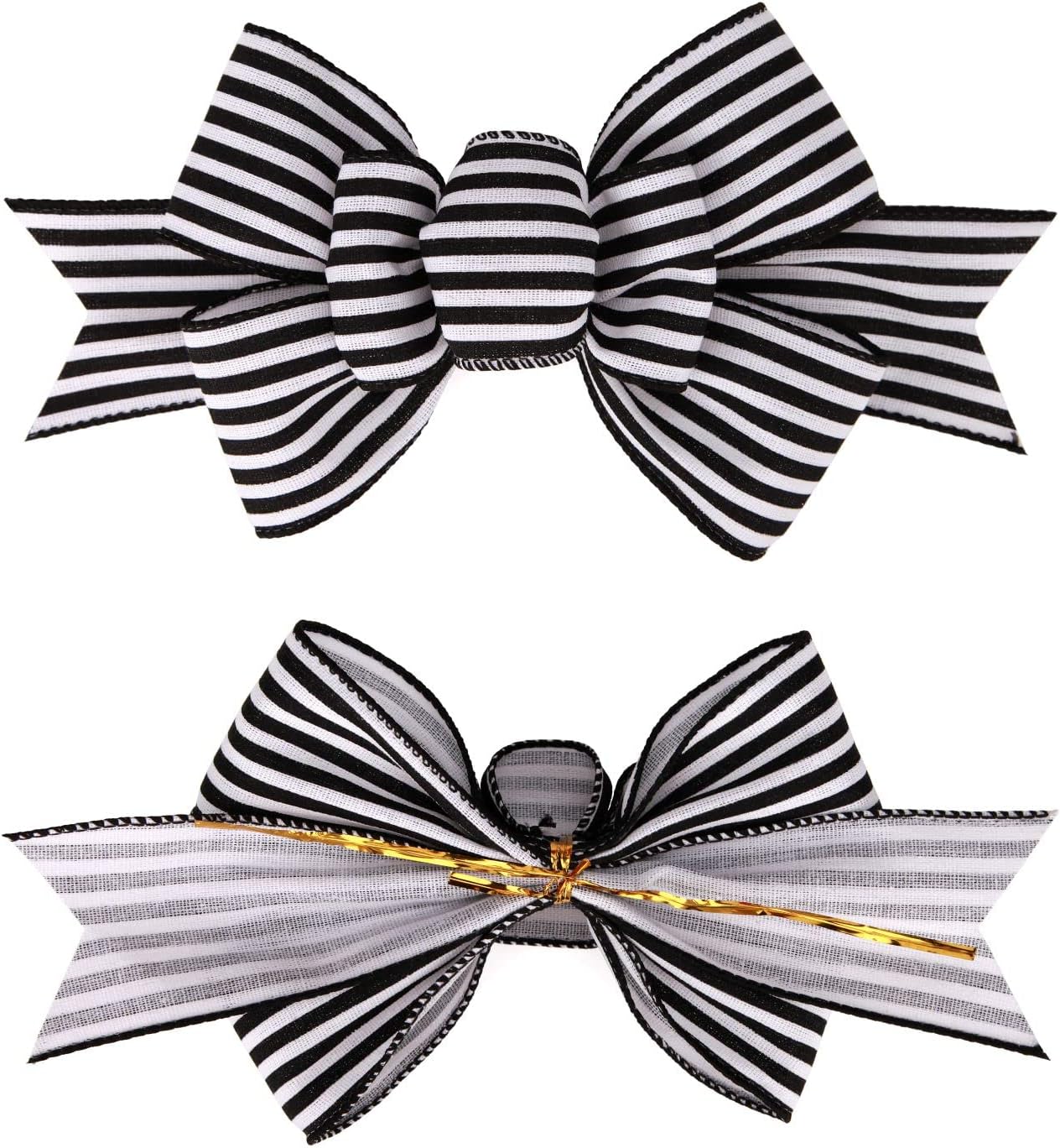 Meseey Christmas Burlap Bow Set - Handmade Decorative Large Bows for Wreaths & Tree Decor | Black & White Stripe