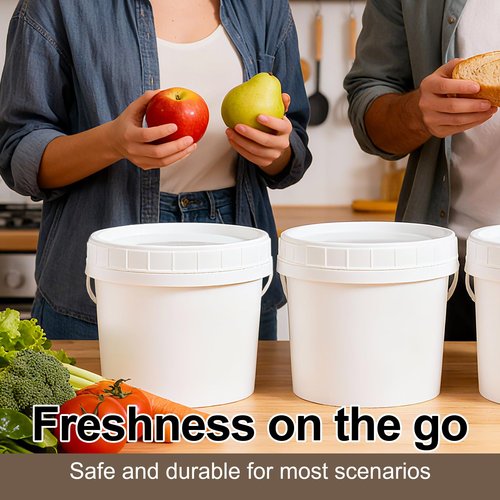 UMETASS 4 Pack 1 Gallon Plastic Buckets with Screw Lids & Handle, Food Grade Storage Containers for Kitchen, Freezer - Reusable White Plastic Bucket Set