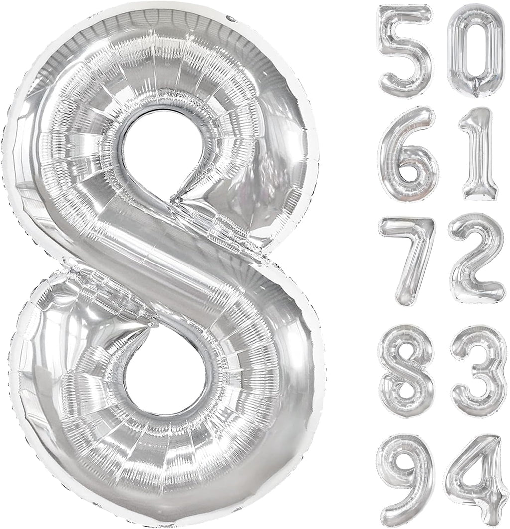 Silver 8 Balloon - 40 Inch Number Balloon for 8th Birthday Decorations | Perfect for Boys & Girls