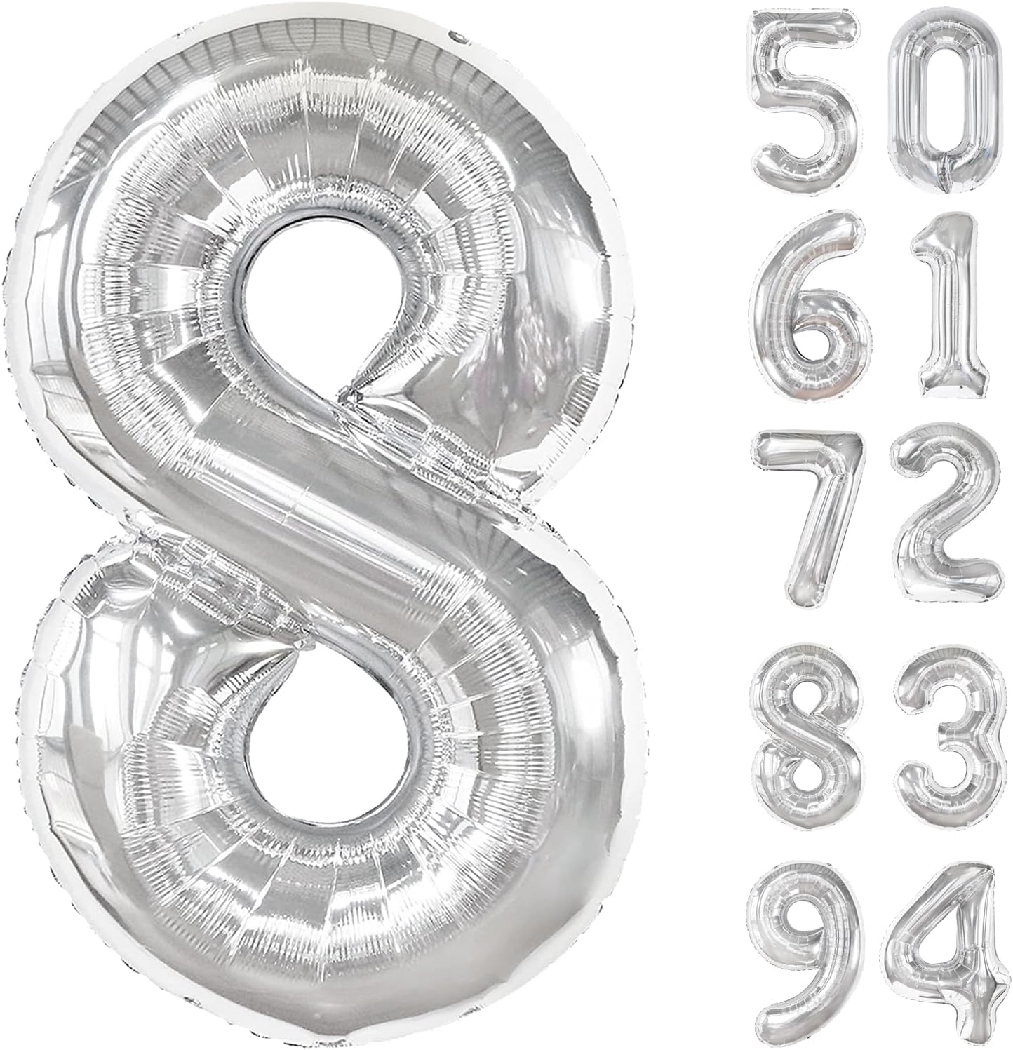 Silver 8 Balloon - 40 Inch Number Balloon for 8th Birthday Decorations | Perfect for Boys & Girls