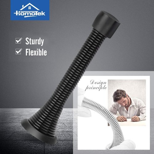 HOMOTEK Heavy Duty Black Spring Door Stops - 12 Pack with Flexible Rubber Bumper Tips | 3-1/8" Size