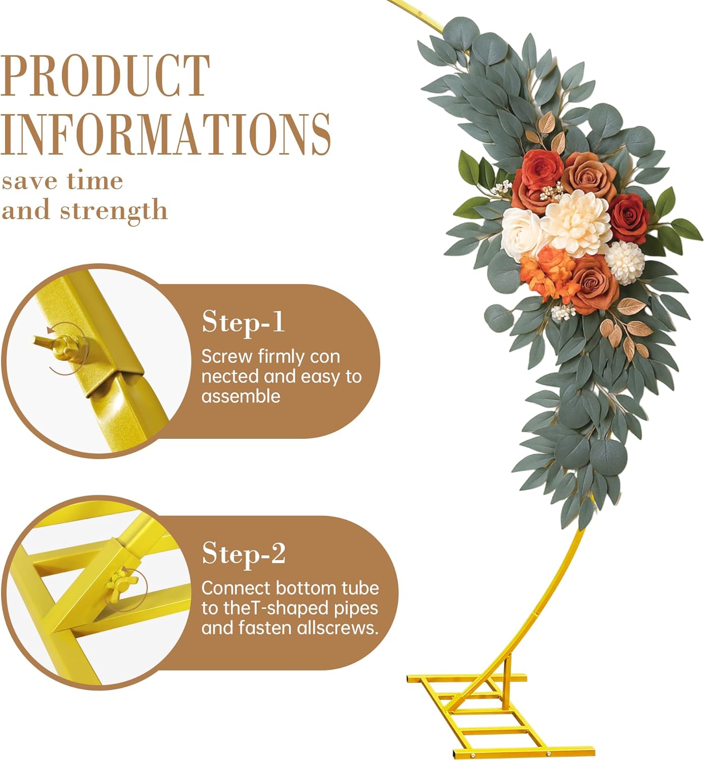 Skiennix Round Balloon Arch Stand - 8FT Gold Metal Circle Backdrop for Weddings & Events