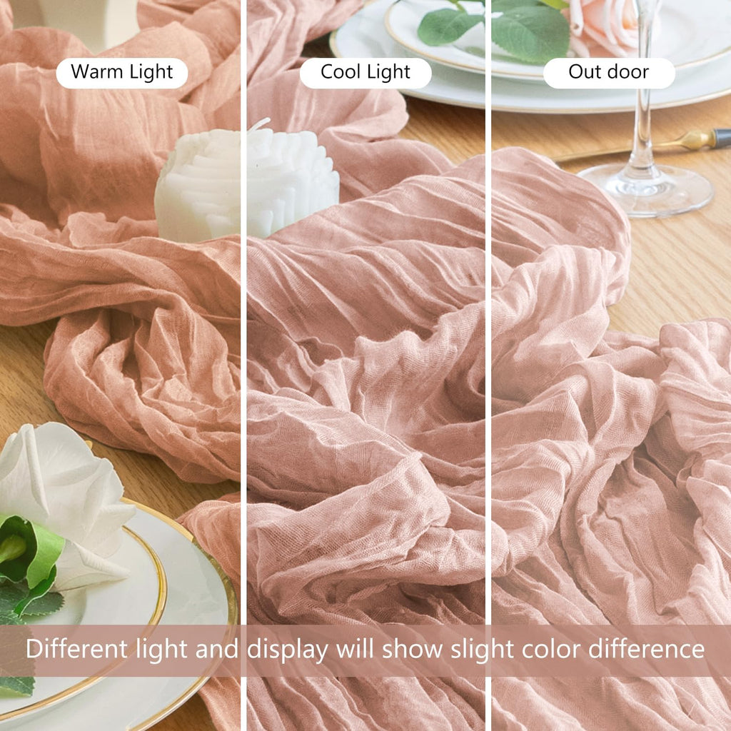 Wokceer Dusty Pink Cheesecloth Table Runner - 10FT Boho Gauze for Easter & Bridal Shower Decor | 120 Inches Long