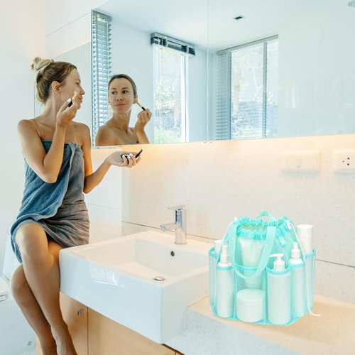 Kinlop Mesh Shower Caddy - Portable 8-Pocket Tote with Drawstring for Dorms, Gym & Travel | Macarons Color