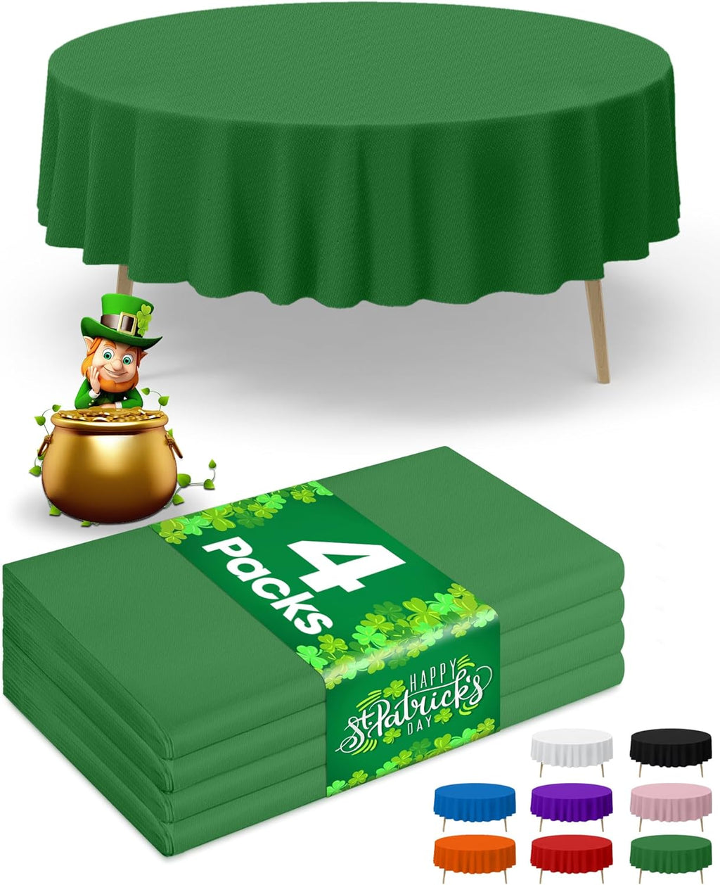 Niuara Green Plastic Table Cloth - 84" Round Disposable Table Covers for St. Patrick's Day & Parties