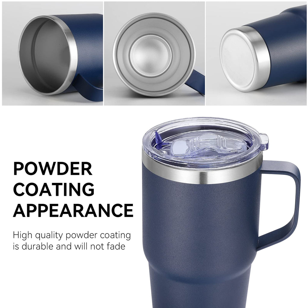 VEGOND 20 oz Tumbler Bulk with Handle Lid and Straw, Stainless Steel Insulated Travel Coffee Mug Set, Spill Proof Double Wall Metal Tumblers Cups, Powder Color Navy Blue 12 Pack