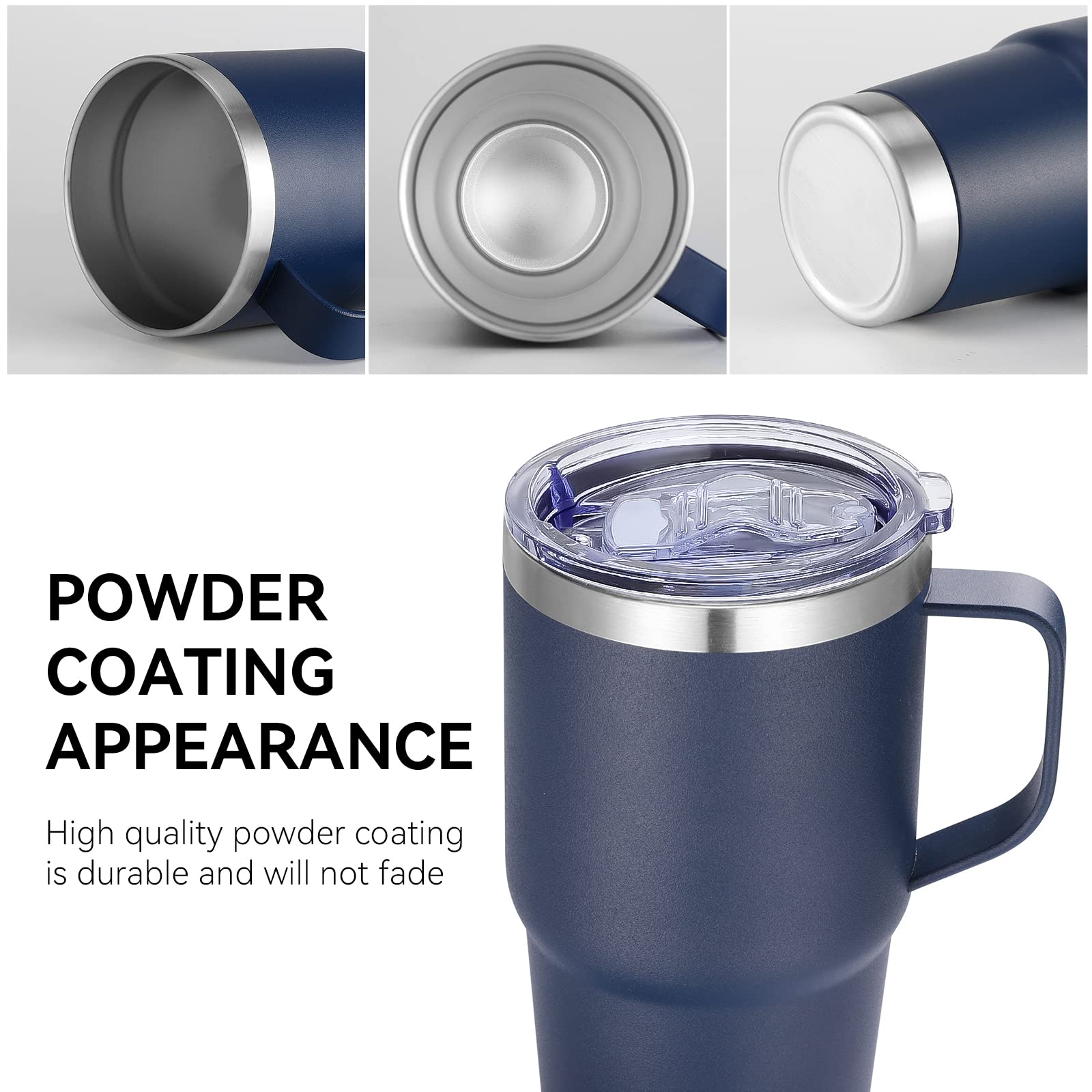 VEGOND 20 oz Tumbler Bulk with Handle Lid and Straw, Stainless Steel Insulated Travel Coffee Mug Set, Spill Proof Double Wall Metal Tumblers Cups, Powder Color Navy Blue 12 Pack