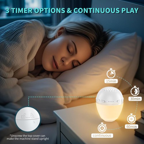 3 in 1 Smart Sound Machine, White Noise Machine with Noise Detection, Night Light, Speaker, Rechargeable Battery, 26 Soothing Sounds and Portable Design for Kids & Adults
