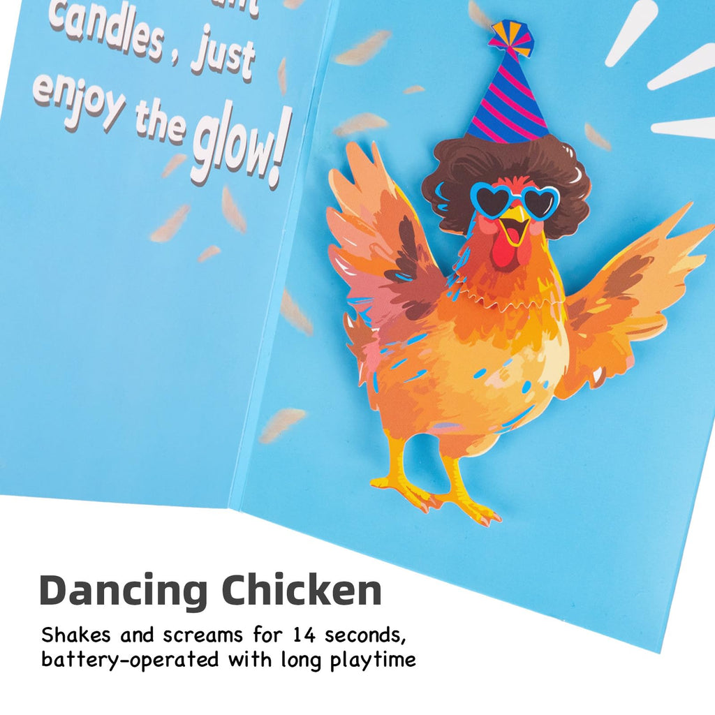 mountova Dancing Chicken Birthday Card, Funny Birthday Card for Men Women Kids, Music & Shaking Body Motion Greeting Card with Envelope, Unique Hilarious Birthday Gift, 5.9 Inch x 8.4 Inch