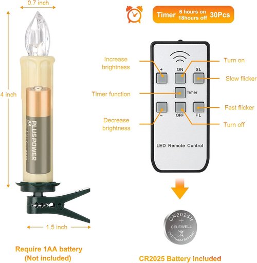 Daord Flameless LED Taper Candles - Battery Operated with Remote Timer | 30 PCS Ivory for Holiday Decor