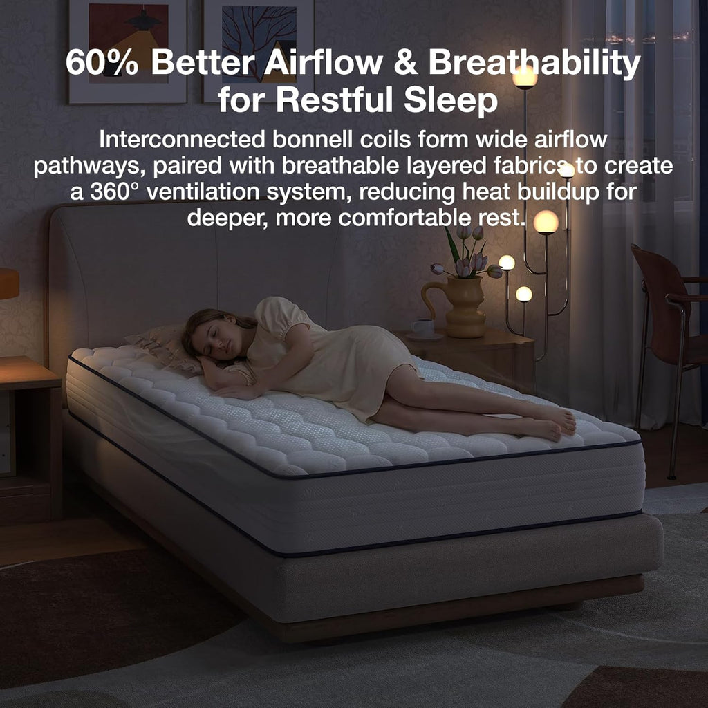 Novilla 6 Inch Twin Mattress - Bonnell Spring Hybrid for Spine Support & Cooling Comfort | CertiPUR-US Certified