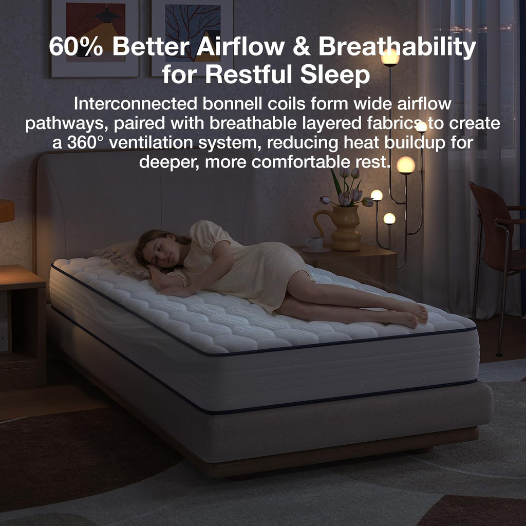 Novilla 6 Inch Twin Mattress,Bonnell Spring Hybrid Mattresses for Spine Support & Cooling Comfort - Twin Bed Mattress,Adaptive Foam Layer with Medium Firm- CertiPUR-US Certified for Youth/Guest Rooms