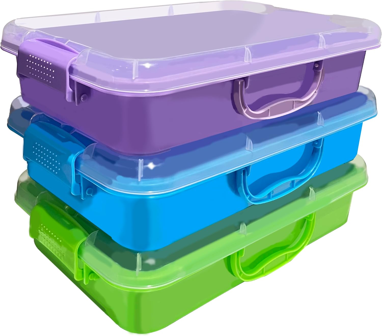 Skiennix 4 Qt Sensory Bin Set - Stackable Storage Bins with Lids for Crafts & Sandbox | Blue, Green, Purple