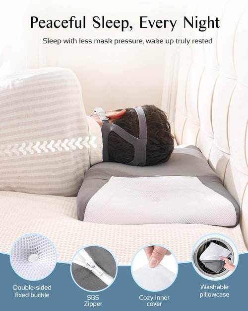 CPAP Pillow for Side Sleeping, Sleep Apnea Pillow for All CPAP Masks Users to Reduce Air Leaks & Masks Pressure, Memory Foam Pillow with Cooling & Breathable Pillowcase for Side Back Sleeper