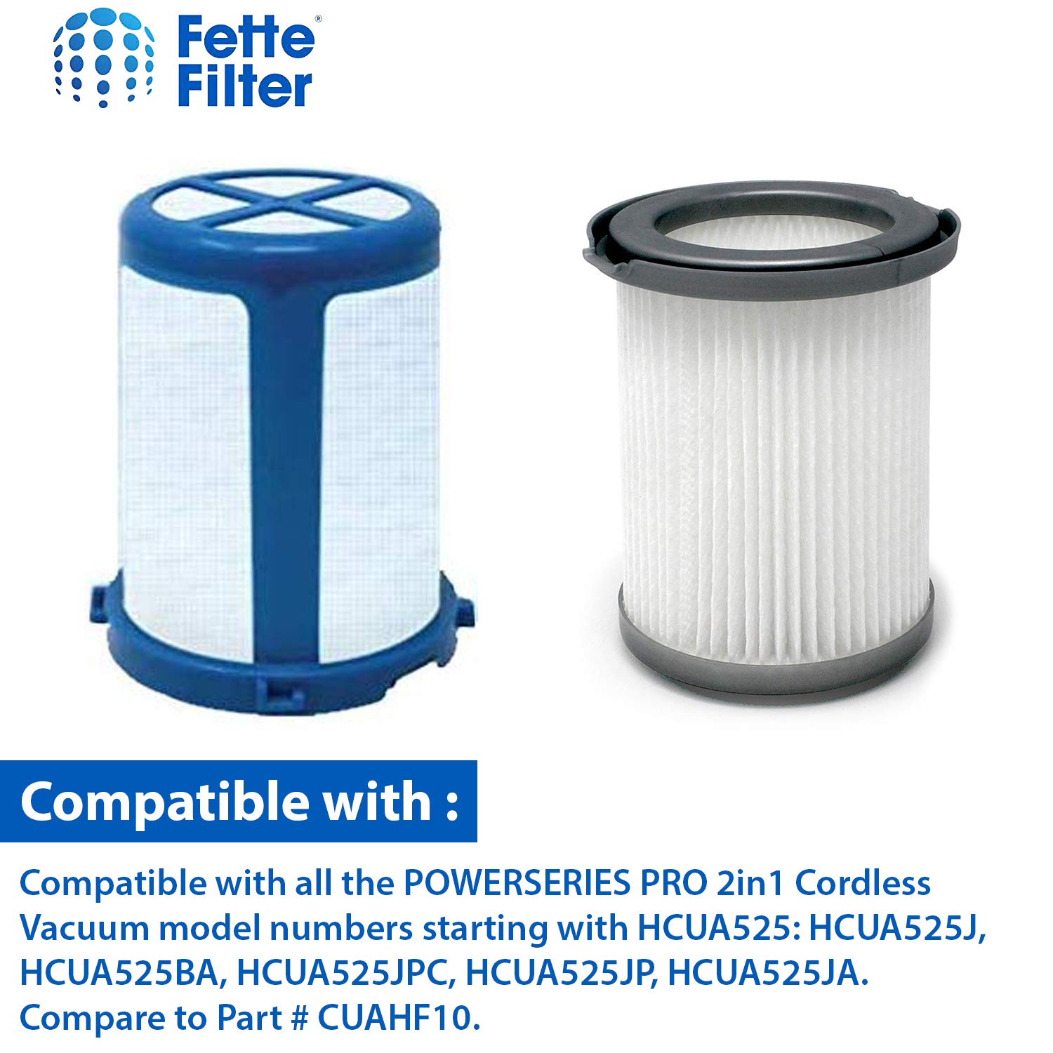 Fette Filter - Vacuum Filters Compatible with Black + Decker Cordless Vacuums HCUA525 Series Compare to Part # CUAHF10 3-Pack + 3 mesh Screens