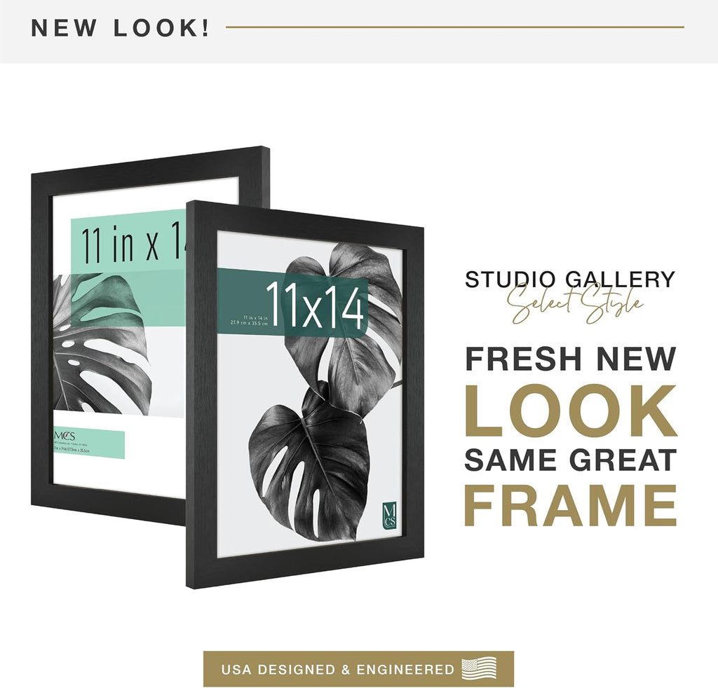 MCS Studio Gallery 11x14 Black Woodgrain Picture Frame - Stylish Rectangle Frame for Photos & Art Prints