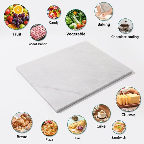 Soulscrafts Marble Stone Cutting Board For Kitchen, 20x16 Inch Oriental White Large Marble Pastry Board With Non-Slip Feet For Baking, Cheese, Charcuterie, Chocolate