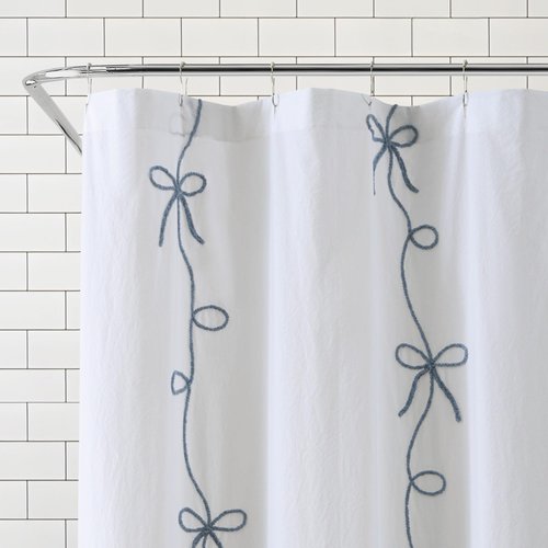 Peri Home 100% Cotton Fabric Shower Curtain for Bathroom, 72 x 72 inches, Blue Sasha Bows