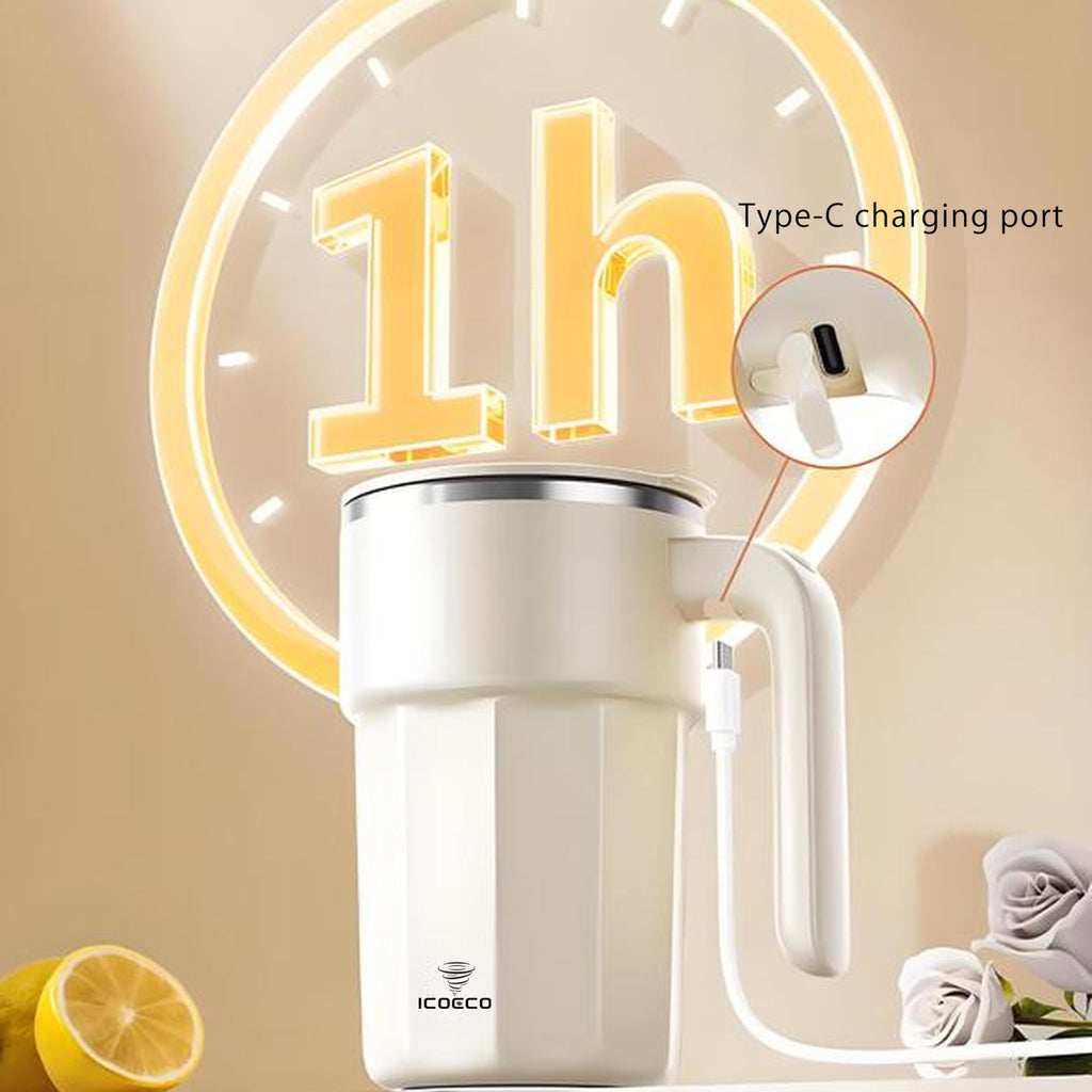 Self Stirring Mug, 12oz Electric Mixing Cup, Cream | Rechargeable, Gift for Coffee Lovers & Office Use(Black)
