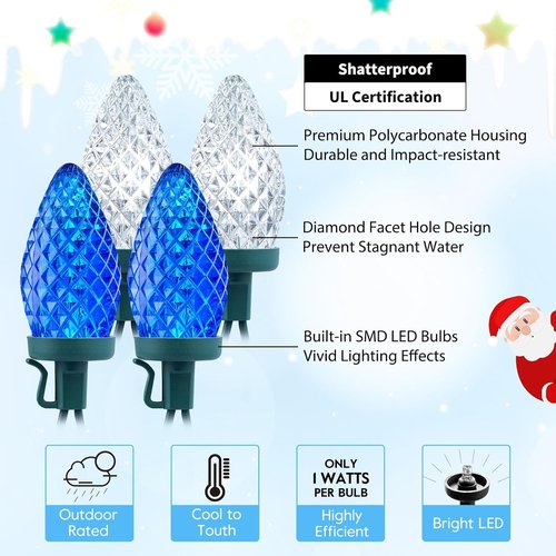 Brightown C9 LED Christmas String Lights - 200 LEDs, 132ft Waterproof Outdoor Decor | Green Wire
