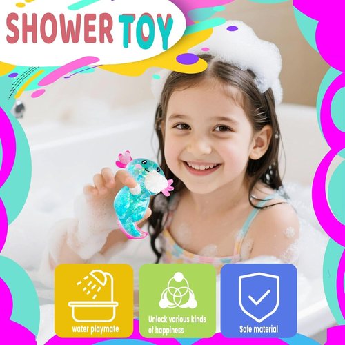 Axolotl Squishy Stress Relief Toy - Glitter Fidget Toy for Kids & Adults | Blue Color, Anxiety Relief