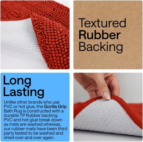 GORILLA GRIP Bath Rug Mat - Soft Absorbent Chenille | Quick Dry Microfiber, 44x26, Sunset Orange