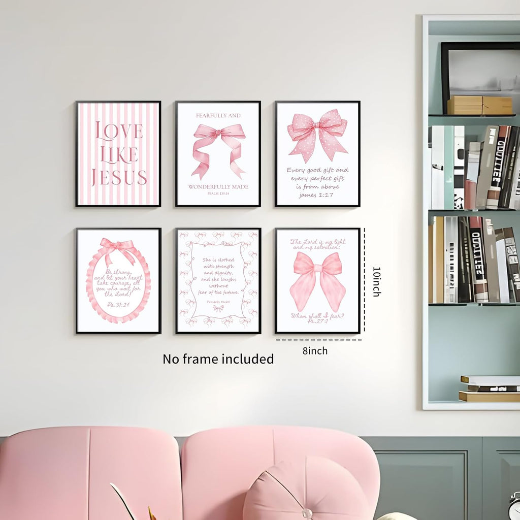 Skiennix 3-Piece Pink Bows Wall Art - Cute Bible Verse Prints for Girls' Rooms | 8x10 Inch Decor